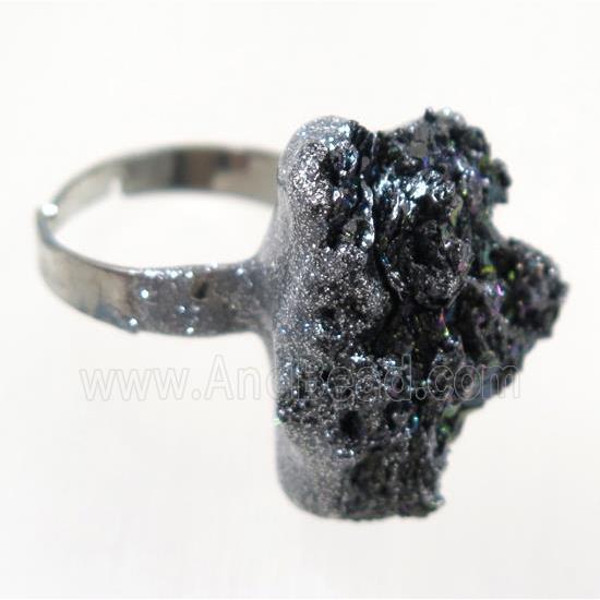 rainbow Lava stone nugget ring, freeform, silver plated