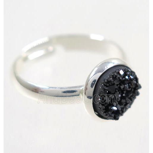 black druzy agate ring, copper, silver palted