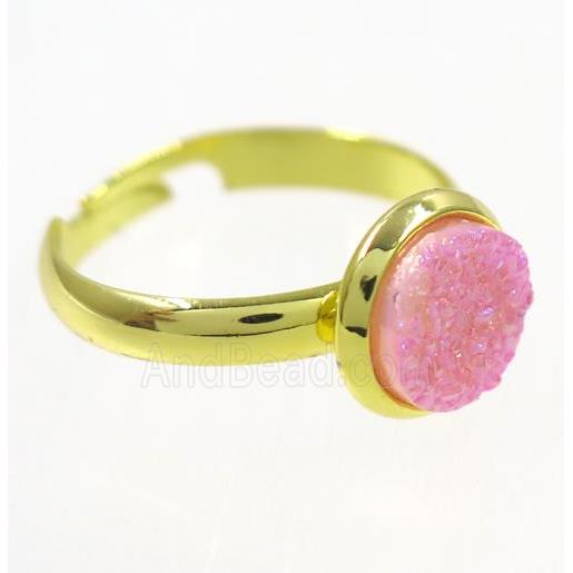 pink druzy agate ring, copper, gold palted