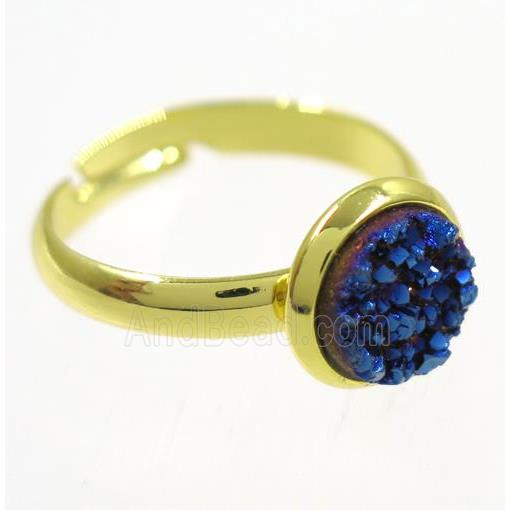 blue druzy agate ring, copper, gold palted