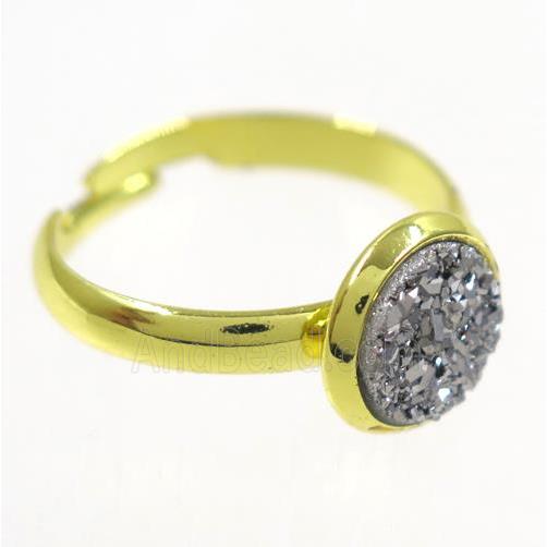 silver druzy agate ring, copper, gold palted