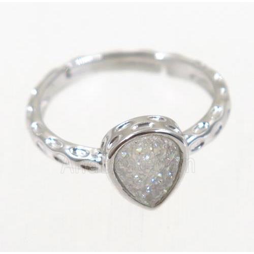 druzy agate ring, copper, platinum plated