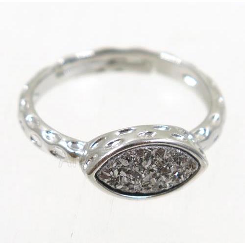 druzy agate ring, copper, platinum plated