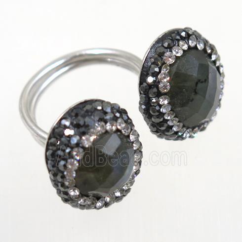 Labradorite Ring paved rhinestone