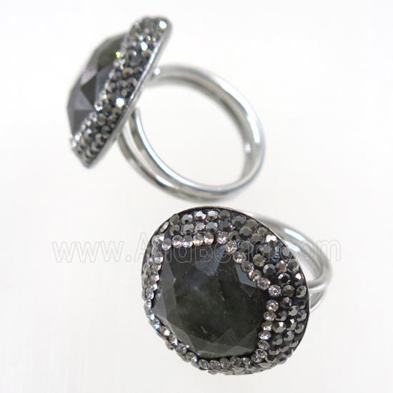 Labradorite Ring paved rhinestone