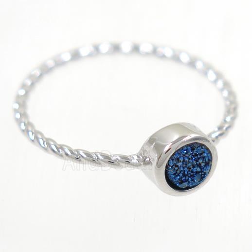 blue Druzy agate rring, copper, silver plated