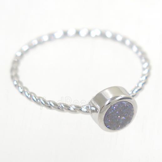 white AB-color Druzy agate rring, copper, silver plated