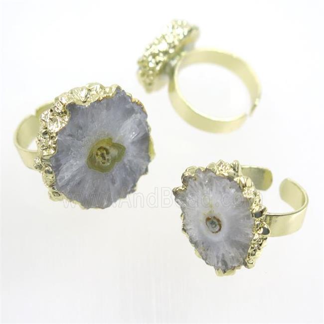 white Solar Quartz Druzy ring, gold plated