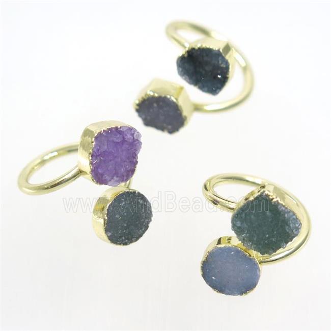 Agate Druzy Rings, mix color, gold plated