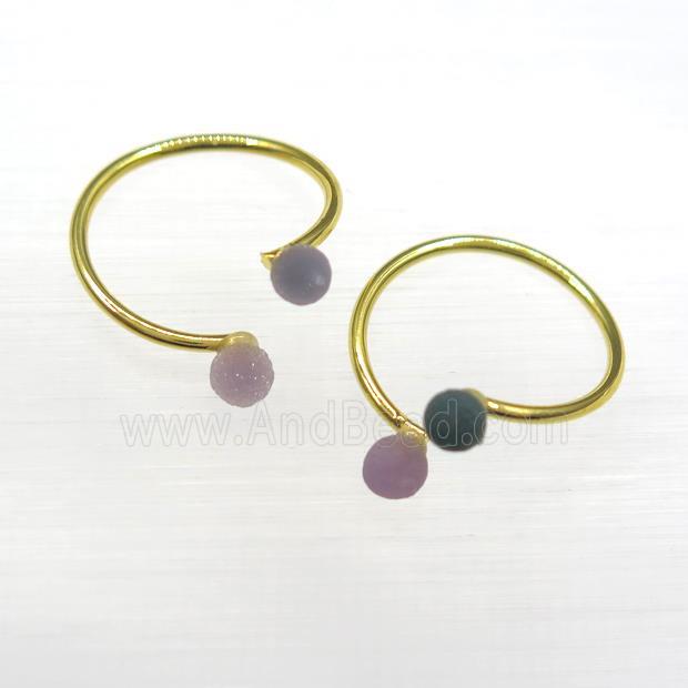 druzy agate ring, copper, gold plated