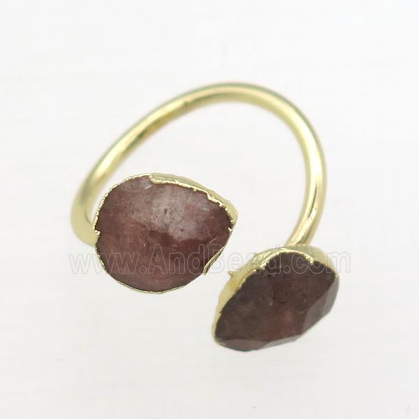 Strawberry Quartz Rings, copper, gold plated