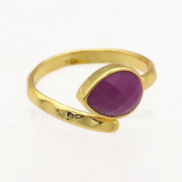 red Jade Rings, copper, gold plated