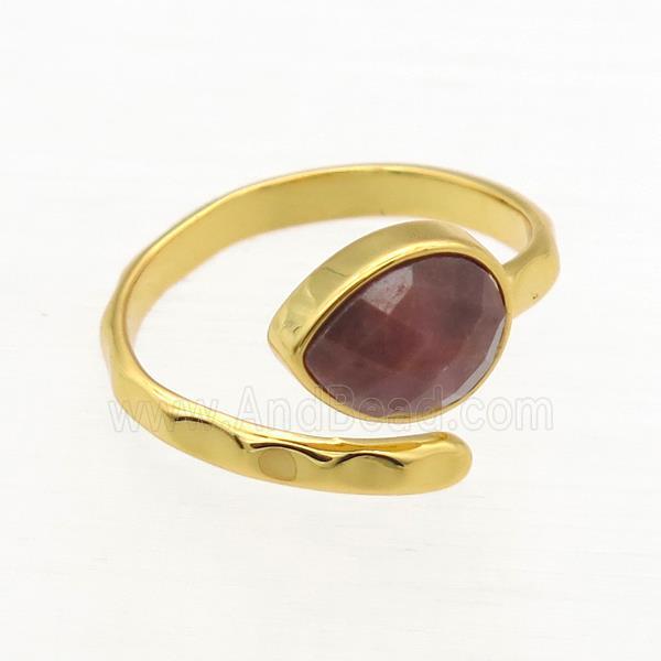 Rhodonite Ring, copper, gold plated