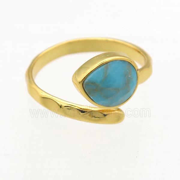 blue Turquoise Rings, copper, gold plated