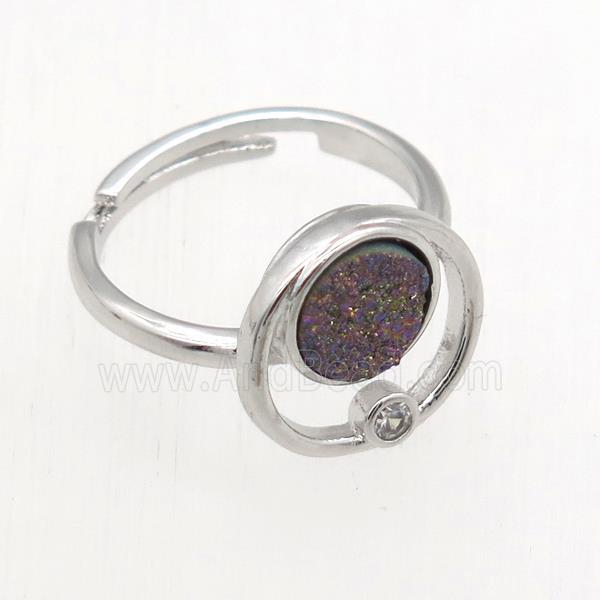 rainbow Druzy Quartz Rings, copper, platinum plated