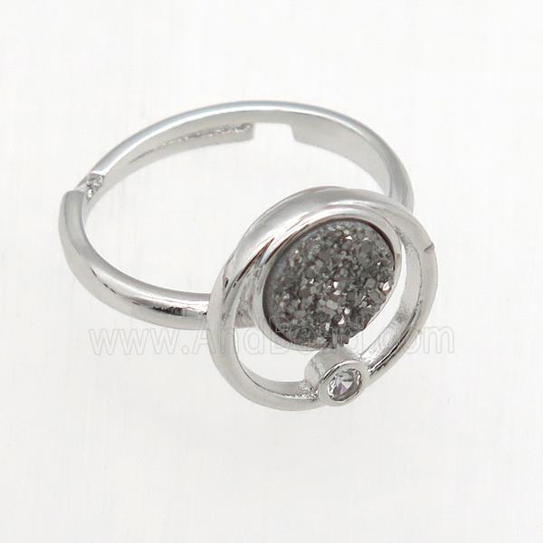 silver Druzy Quartz Rings, copper, platinum plated
