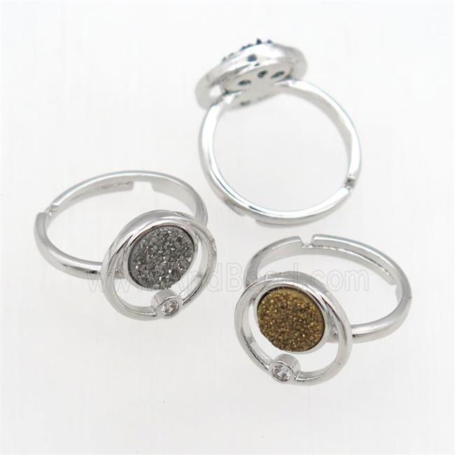 mixed Druzy Quartz Rings, copper, platinum plated