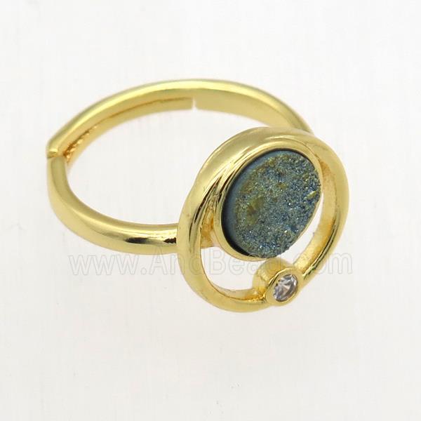 green Druzy Quartz Rings, copper, gold plated