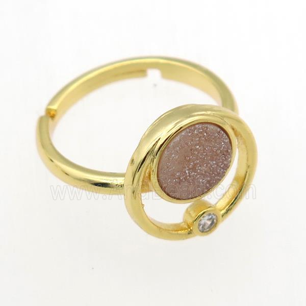 champagne Druzy Quartz Rings, copper, gold plated