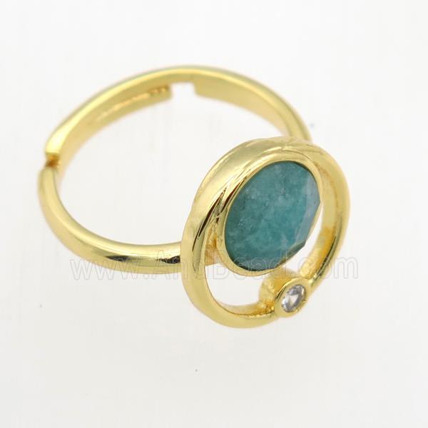 green Amazonite Rings, copper, gold plated