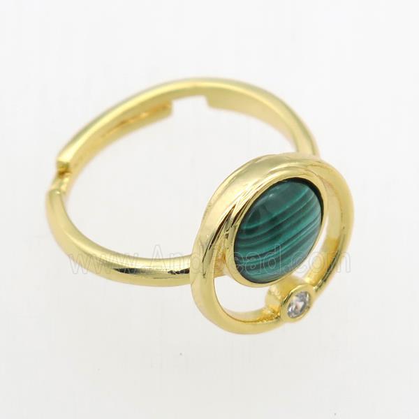 green Malachite Rings, copper, gold plated