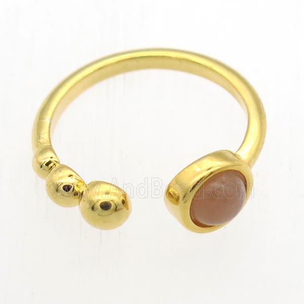peach MoonStone Rings, copper, gold plated