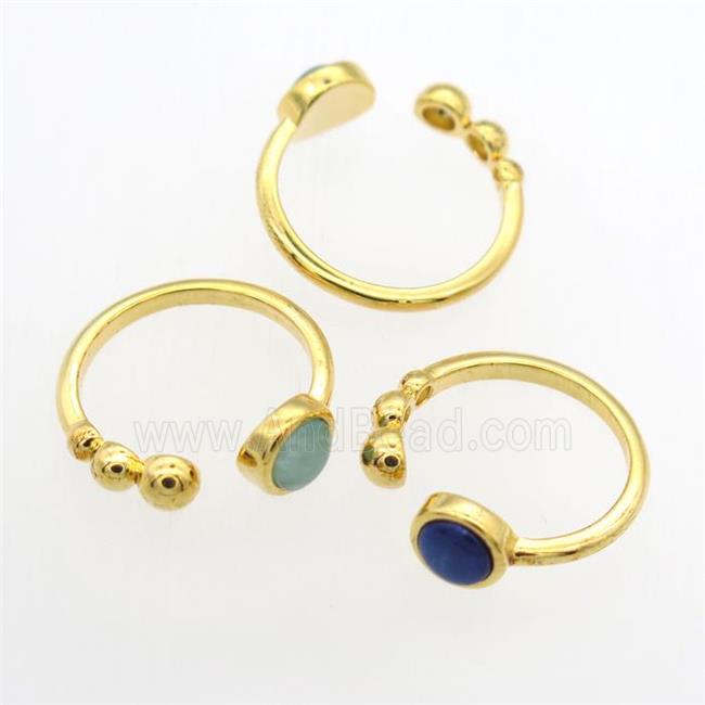 mix gemstone Rings, copper, gold plated