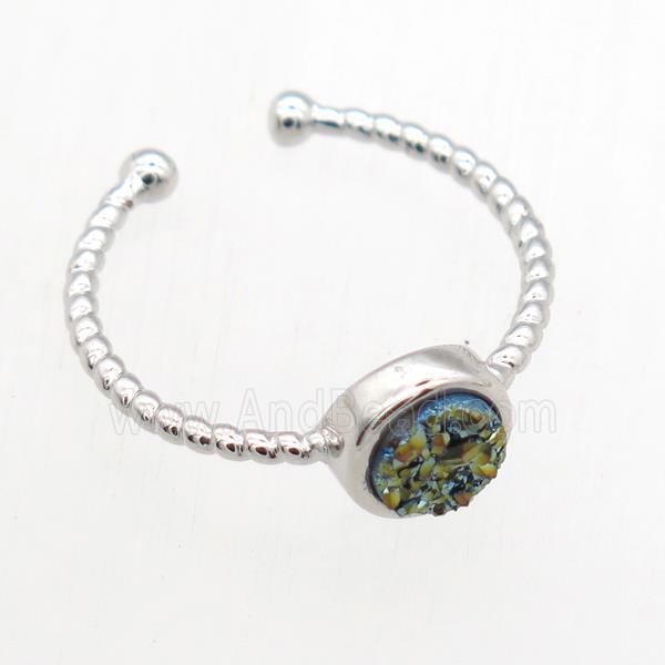 green Druzy Quartz Rings, copper, platinum plated