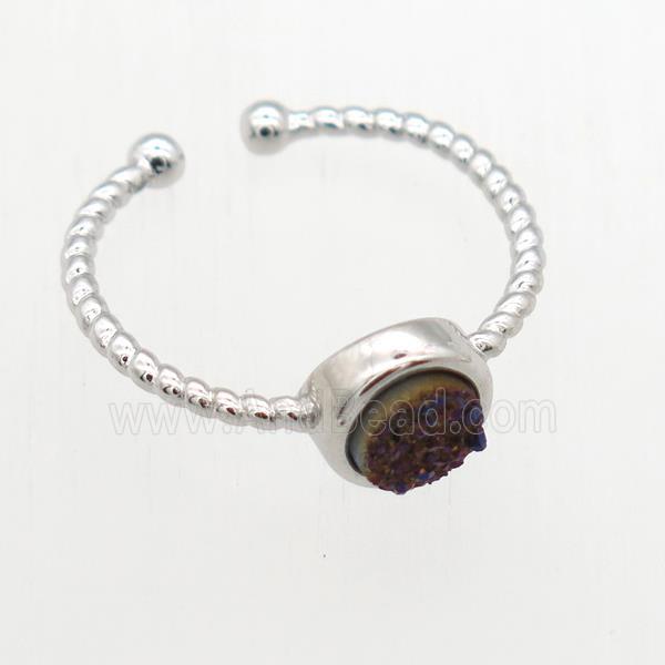 purple Druzy Quartz Rings, copper, platinum plated