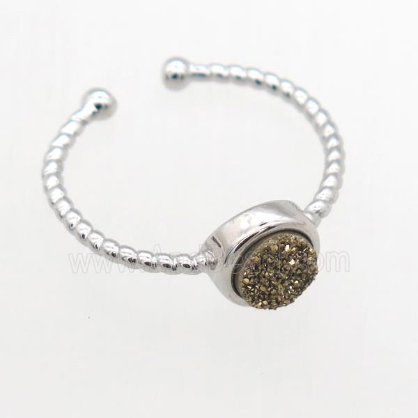 golden Druzy Quartz Rings, copper, platinum plated