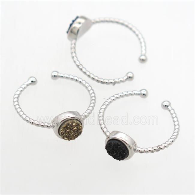 mix color Druzy Quartz Rings, copper, platinum plated