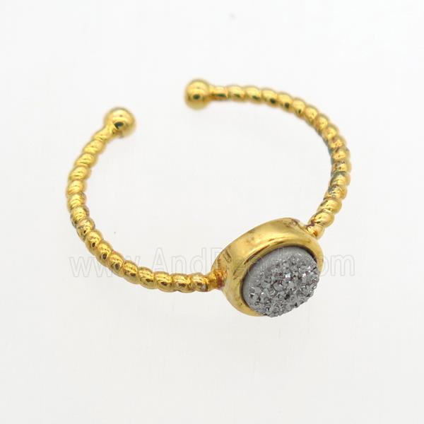 silver Druzy Quartz Rings, copper, gold plated