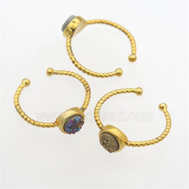 mix color Druzy Quartz Rings, copper, gold plated