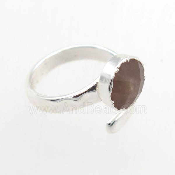 peach MoonStone Rings, copper, platinum plated