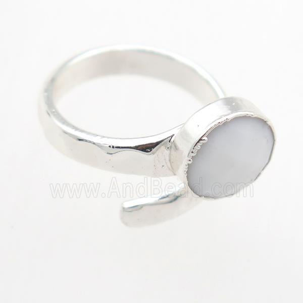 white Agate Rings, copper, platinum plated