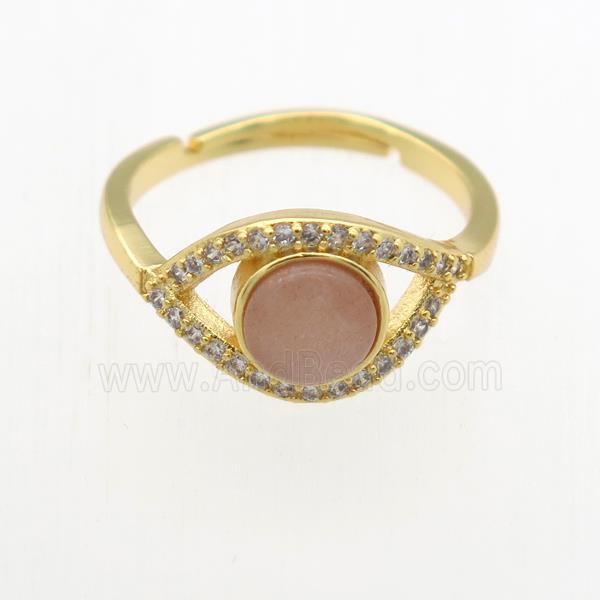peach MoonStone Rings, copper, gold plated