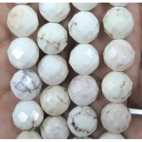 white turquoise beads, faceted round, treated