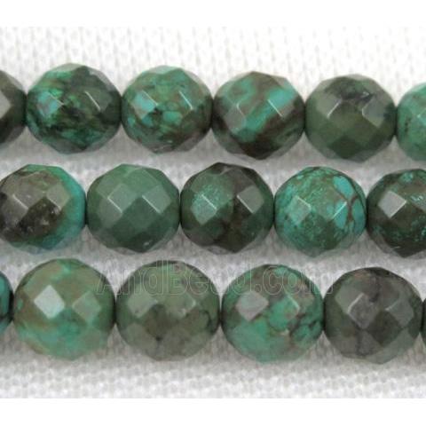 turquoise beads, faceted round, green treated