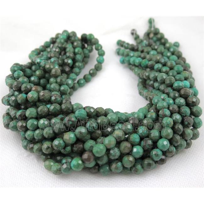 turquoise beads, faceted round, green treated