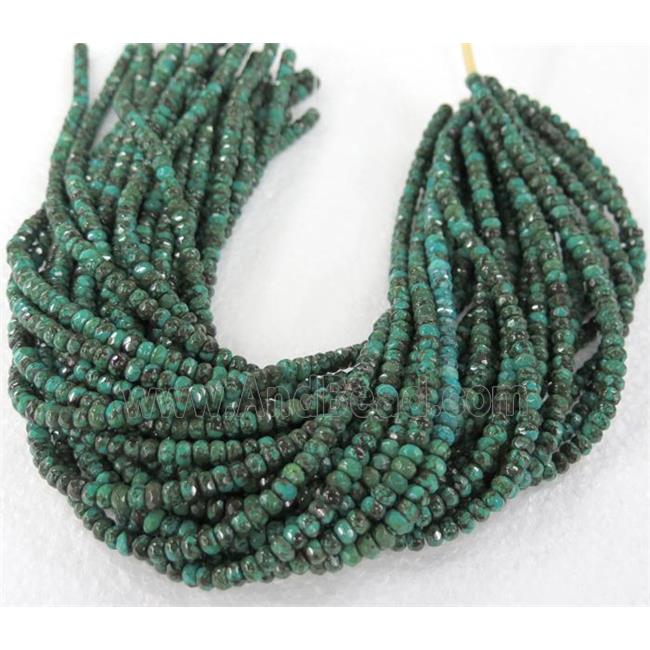 turquoise bead, faceted rondelle, green treated