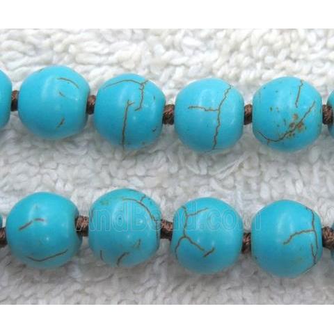 round turquoise beaded knot rosary chain for necklace, synthetic, blue