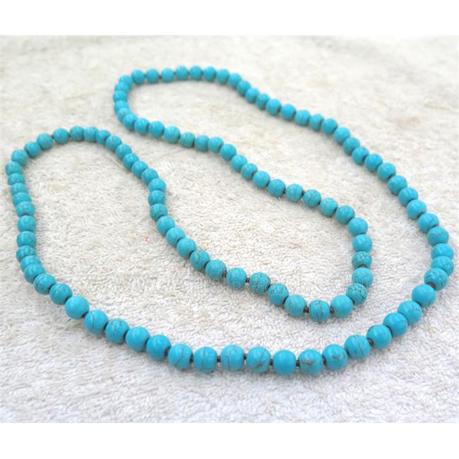 round turquoise beaded knot rosary chain for necklace, synthetic, blue
