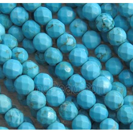 blue treated turquoise beads, faceted round