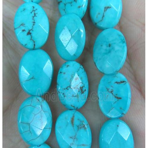 blue turquoise bead, faceted oval