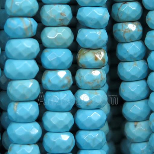 faceted rondelle Turquoise beads, blue treated