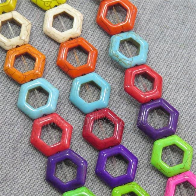 synthetic Turquoise hexagon beads, mix color
