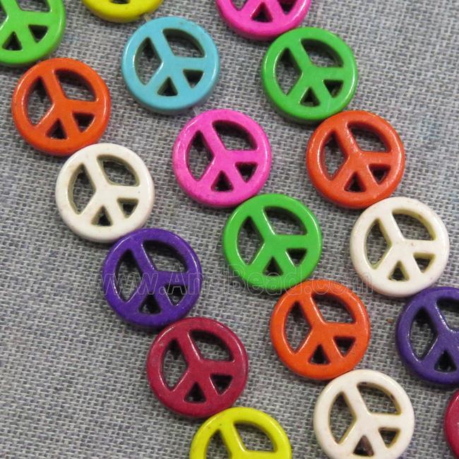 synthetic Turquoise beads, Peace Sign, mix color