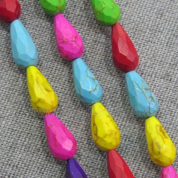 synthetic Turquoise beads, faceted teardrop, mix color