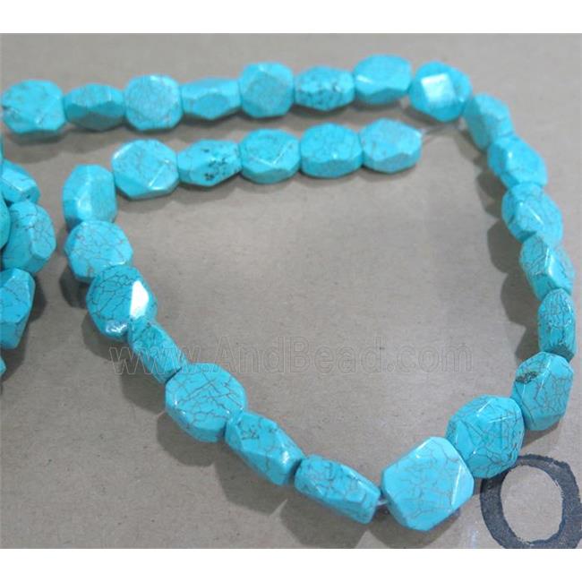 blue turquoise beads, faceted rectangle
