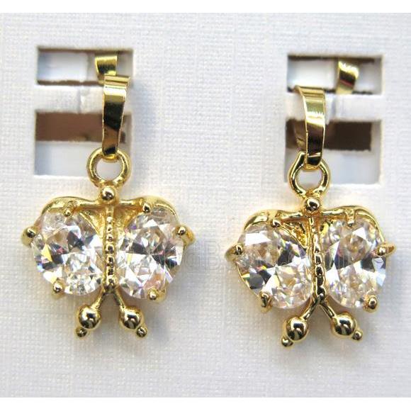 white zircon pendant, butterfly, copper, gold plated